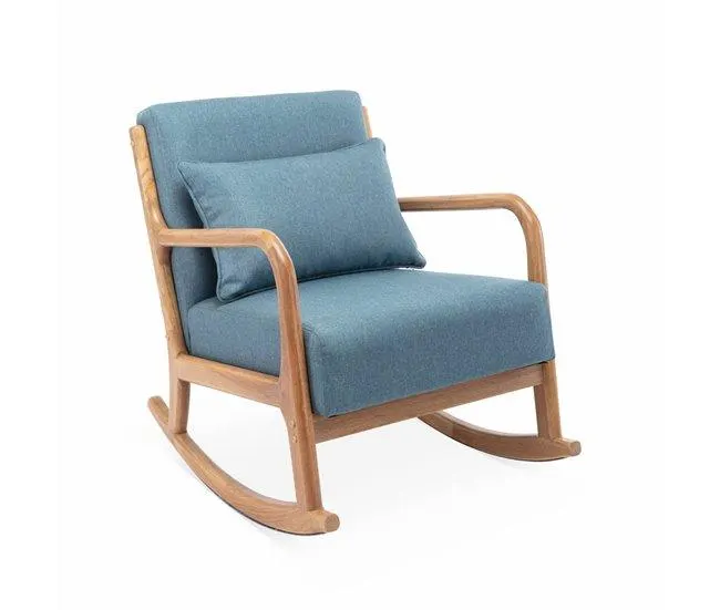 Cadeira de baloiço escandinava em madeira e tecido, Lorens, Azul, 65x80x81.5 cm