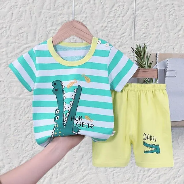 2-delig Kinderen Jongens T-shirt & shorts Kleding dier Tekenfilm Korte mouw Katoen Set Casual Modieus Dagelijks Zomer Lente 3-7 jaar Korte set 12-dinosaurusparadijs Kort set 33-radijs konijn Korte