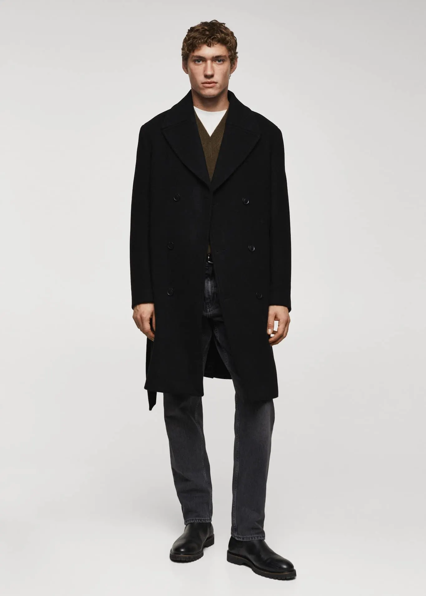 Sobretudo handmade de lã com cinto