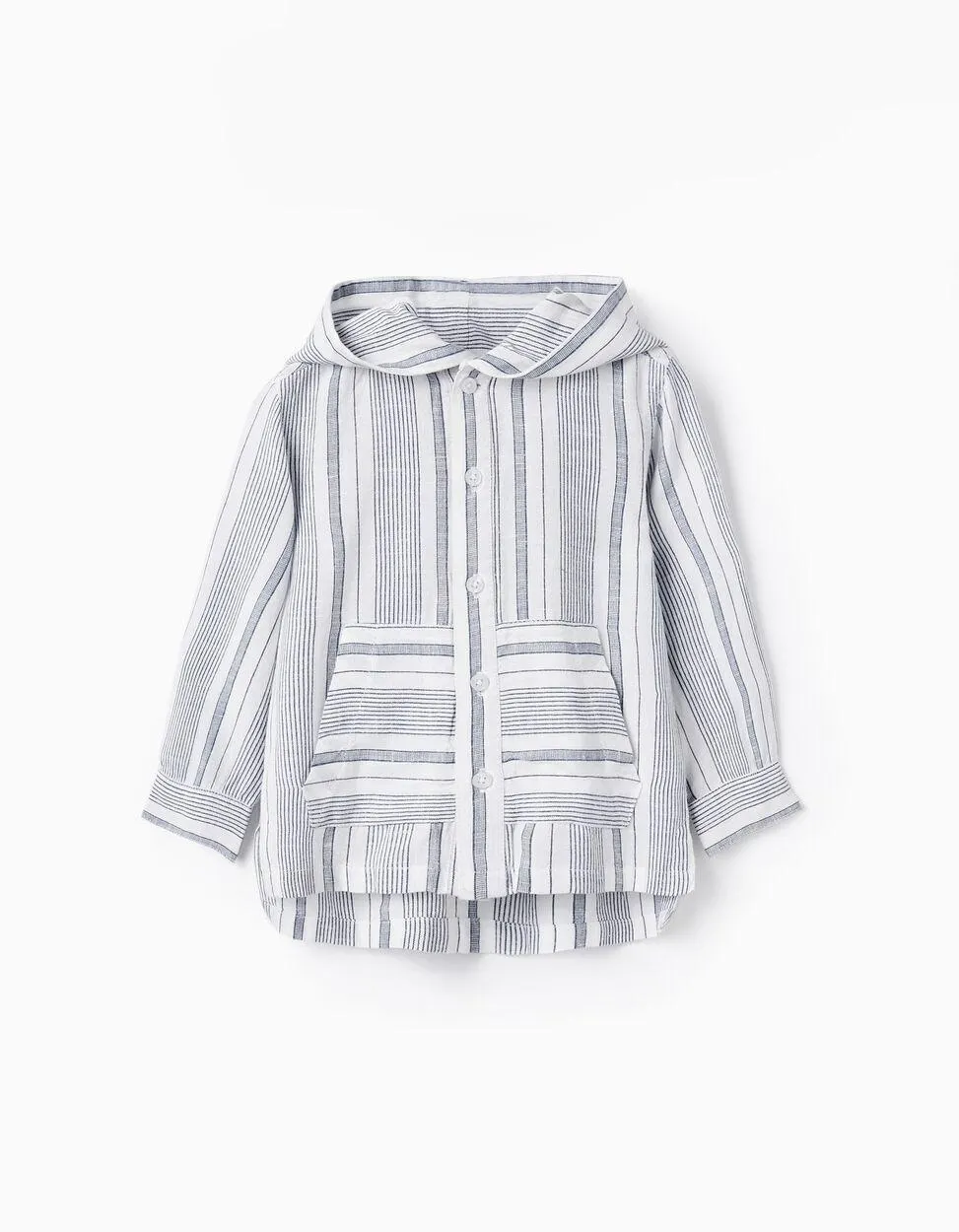 Camisa às Riscas com Capuz para Bebé Menino 'You&Me', Branco/Azul