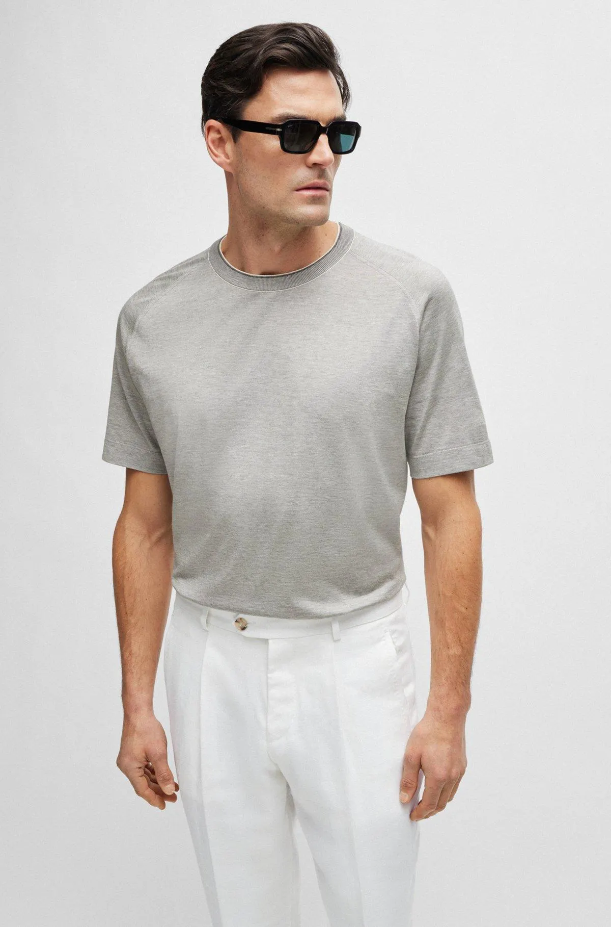 Regular-fit T-shirt in cotton and silk