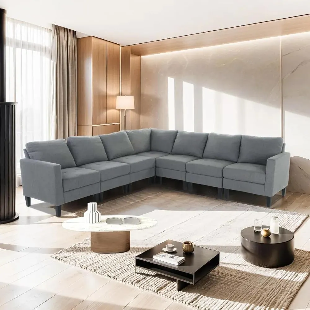 sofasSet, Modular Sectional Sofa with Reversible Chaises,Square Armrests and Comfortable Padded Backrests, L Shaped Corner Sofá