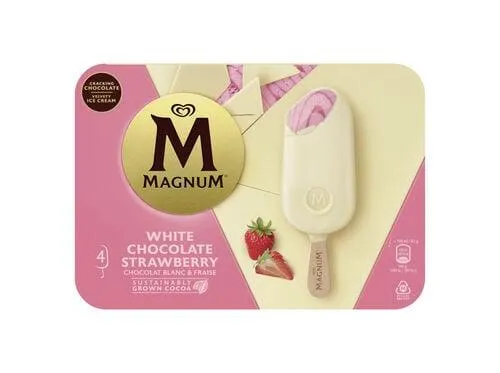 gelado magnum choco branco & morango 4x100ml