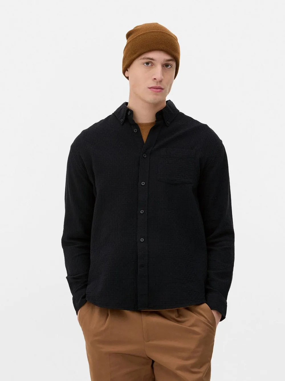 Overhemd met wafelstructuur en knoopsluiting