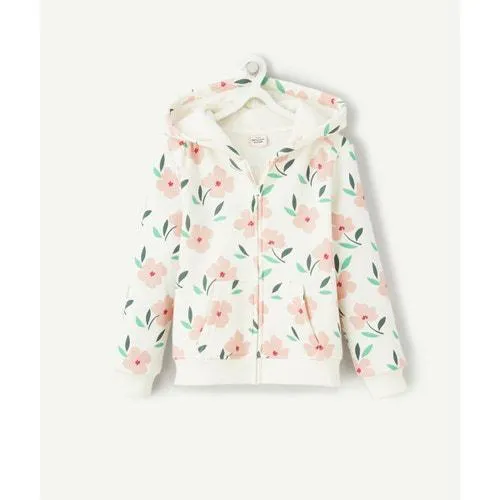 Casaco com fecho e capuz, em moletão