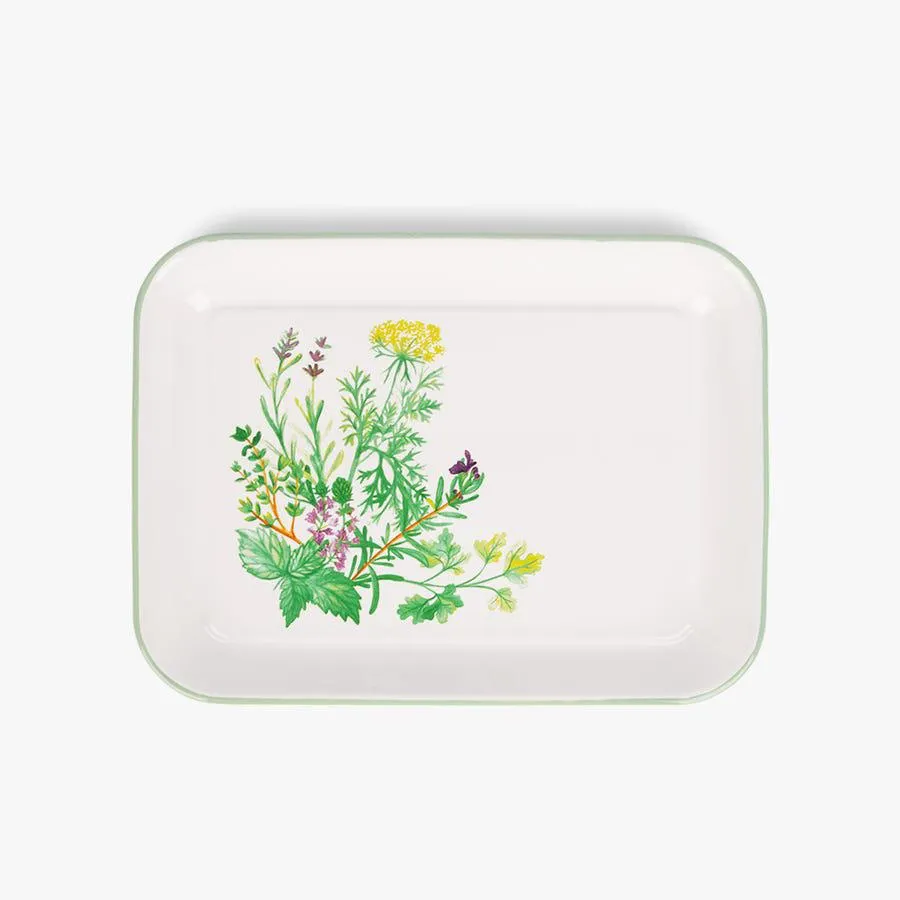 Travessa grande verde e branca esmalte 34,5x25cm AROMATICS