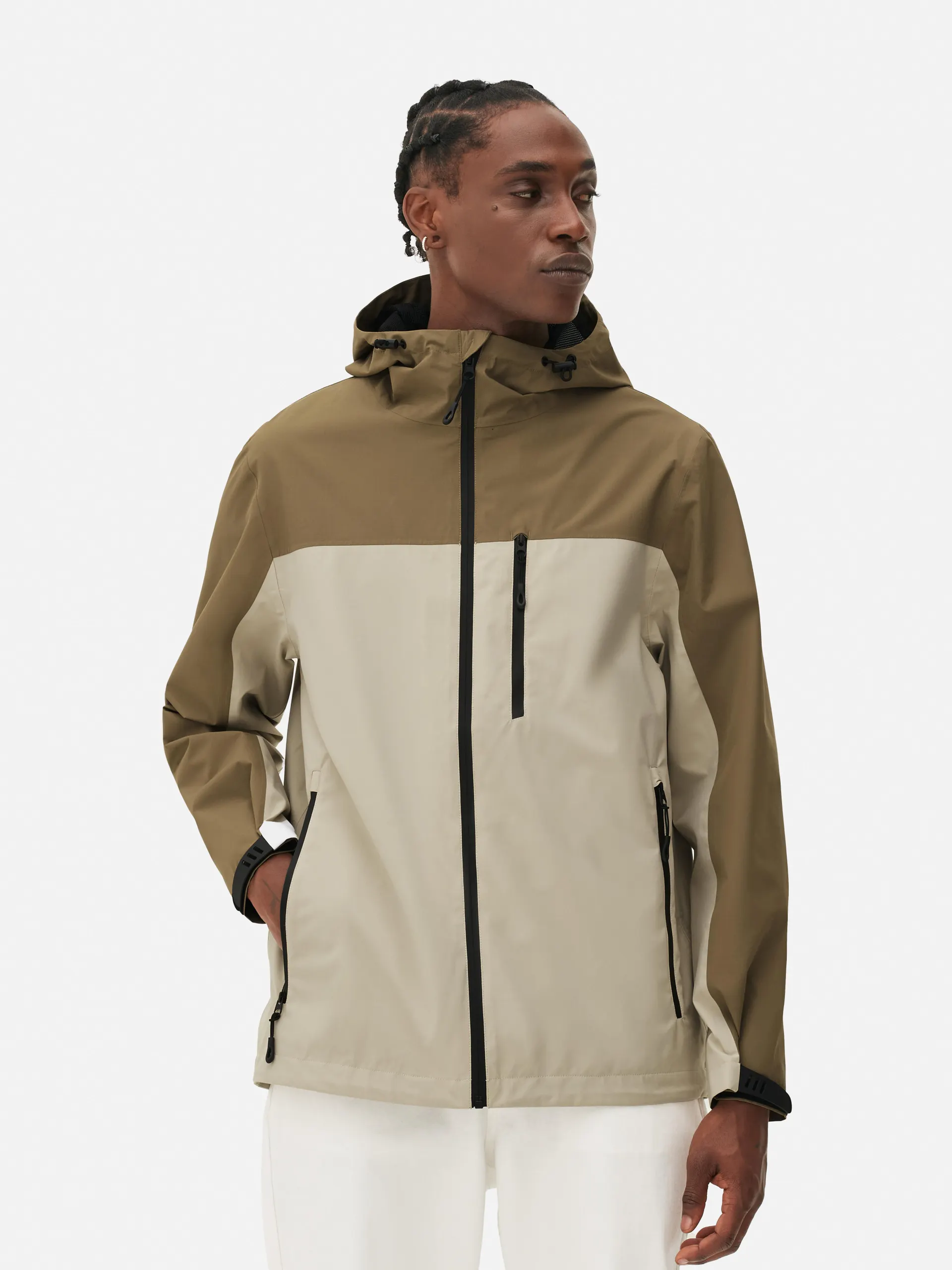 Gabardina capuz bloco cor
