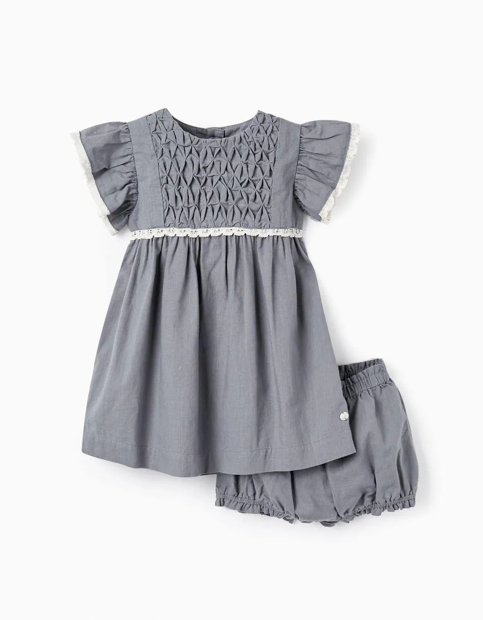 Vestido de Algodão com Rendas + Tapa-Fraldas para Bebé Menina 'B&S', Azul