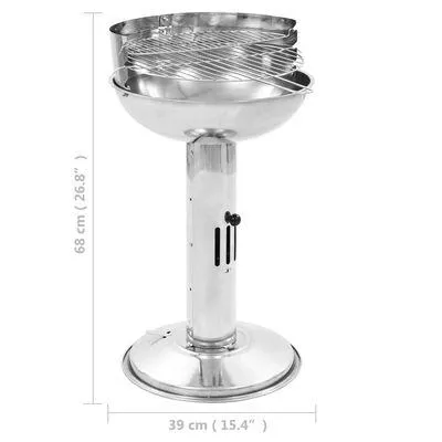 47853 vidaXL Churrasqueira a carvão pedestal em aço inoxidável