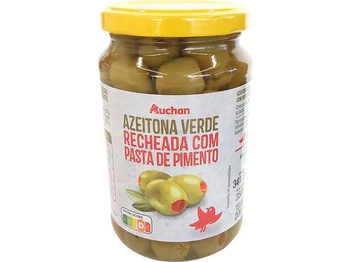 azeitona verde auchan recheada c/pimento 350(200)g