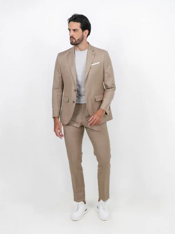 Fato liso slim fit de linho