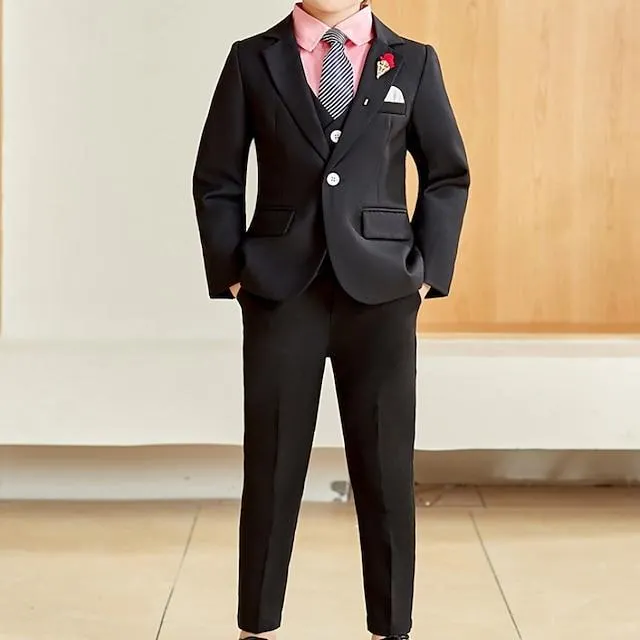 Kinderen Jongens Kostuum en blazer Kledingset 6-delig Lange mouw Wit Zwart Effen Kleur Strik Feest Voor Binnen Formeel Zacht Normaal 3-13 jaar / Herfst / Winter