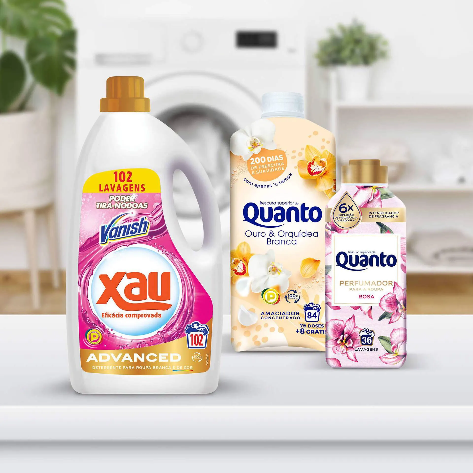 Detergente Roupa Líquido + Amaciador Concentrado + Intensificador de Perfume