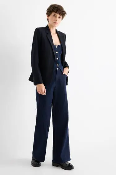 Wide leg jeans - mid-rise waist - pinstripes