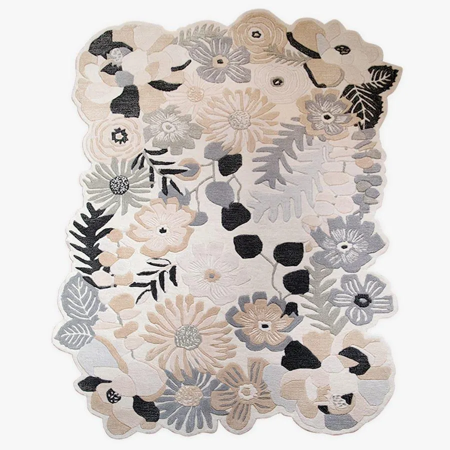 Tapete de lã flores bege e cinzenta 160x230cm SPRING BLOOM