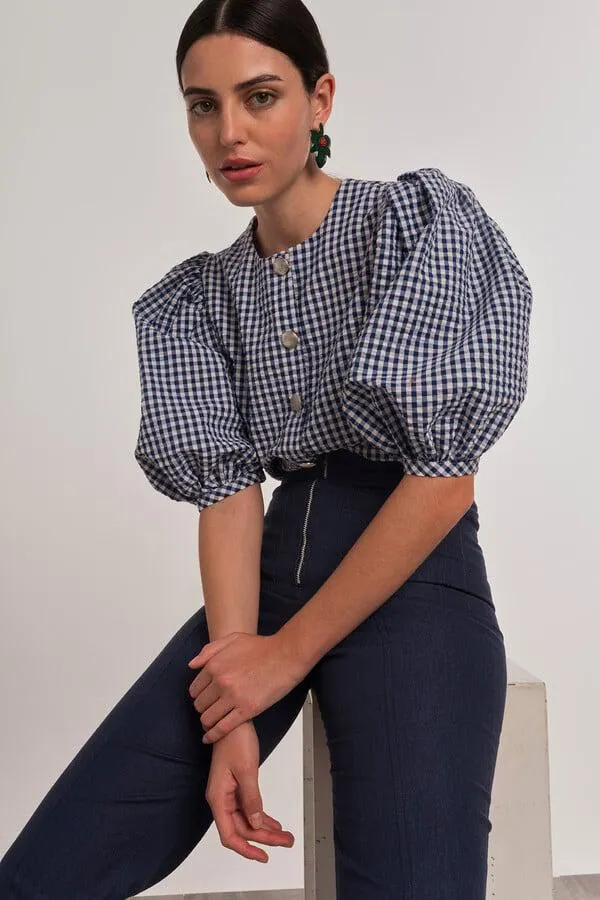 Camisa cuadros vichy manga abullonada