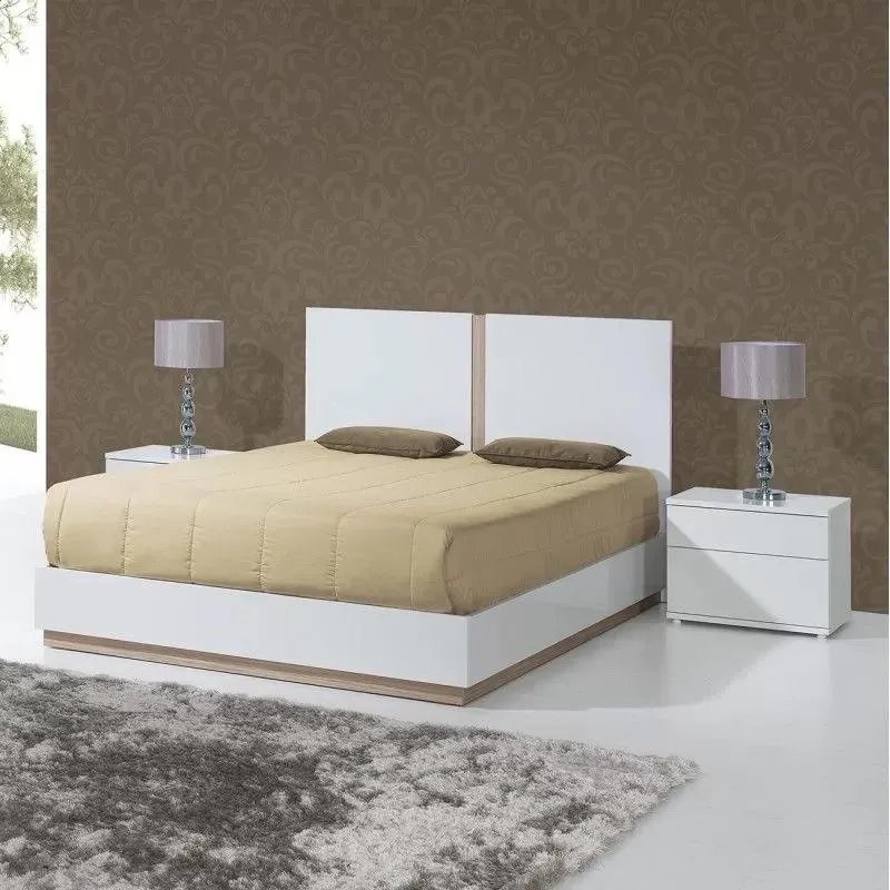 Cama de casal Chiado Branco / Carvalho
