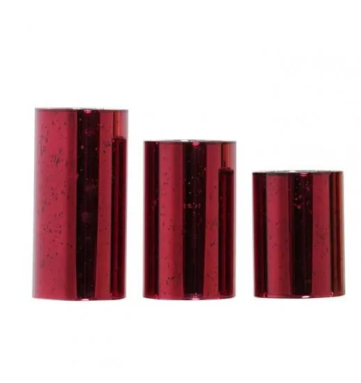 CONJUNTO 3 VELAS LED VIDRO 7.5*7.5*15 VERMELHO BRILHANTE - NV-184160