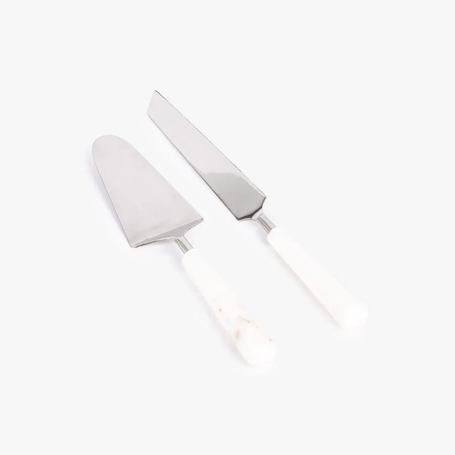 Taheres de bolo com cabo branco MARBLE