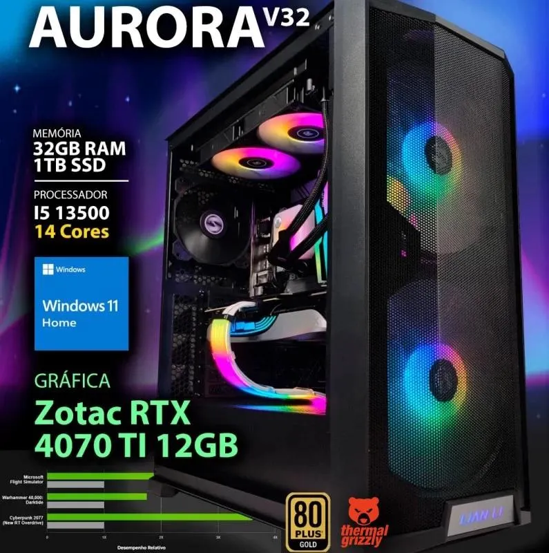 COMPUTADOR GAMING - I5 13500 / RTX 4070 TI 12GB / 32GB RAM / 1TB SSD / Windows 11 Home - CHIP7 AURORA V32