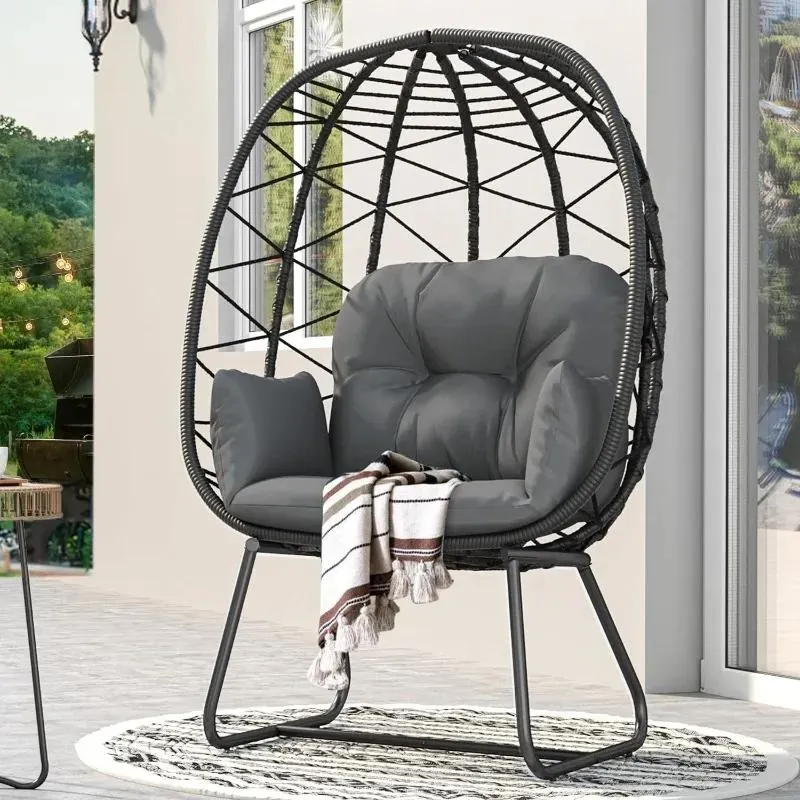 Chair with bracket Outdoor Indoor Egg-shaped lounge chair with cushion PE Rattan chair Including cushion