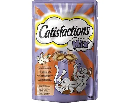snacks para gato catisfactions com galinha e pato 60g