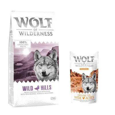 Wolf of Wilderness 12 kg ração + 100 g Training Snack de frango grátis!