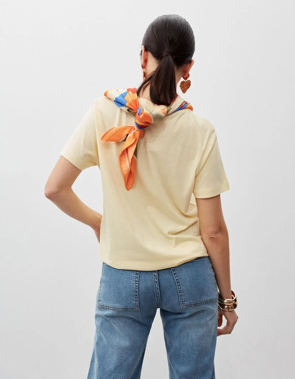 T-shirt Decote Redondo, Mulher, Amarelo Claro