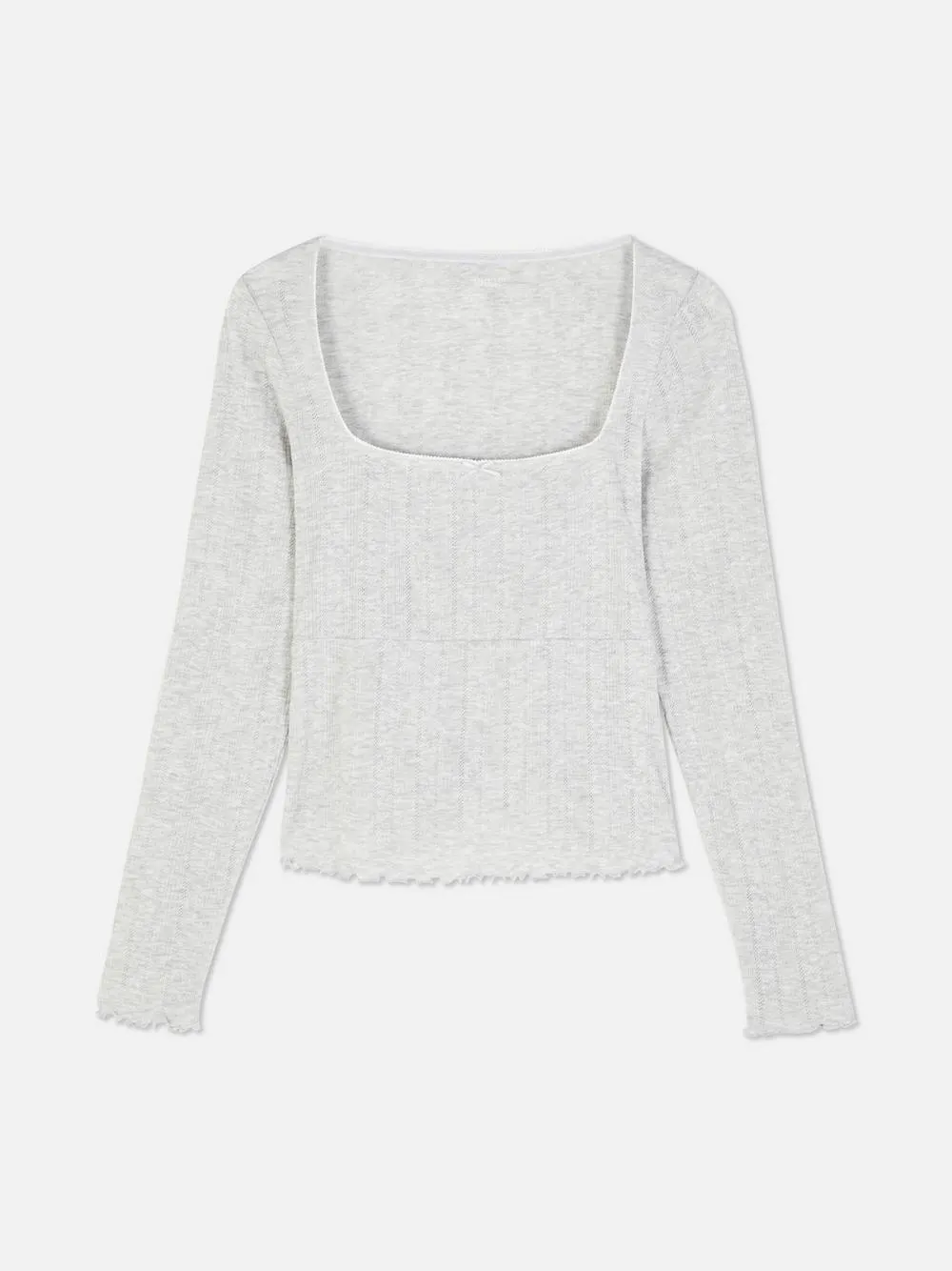 Pointelle-Schlafanzugtop mit gekräuseltem Saum