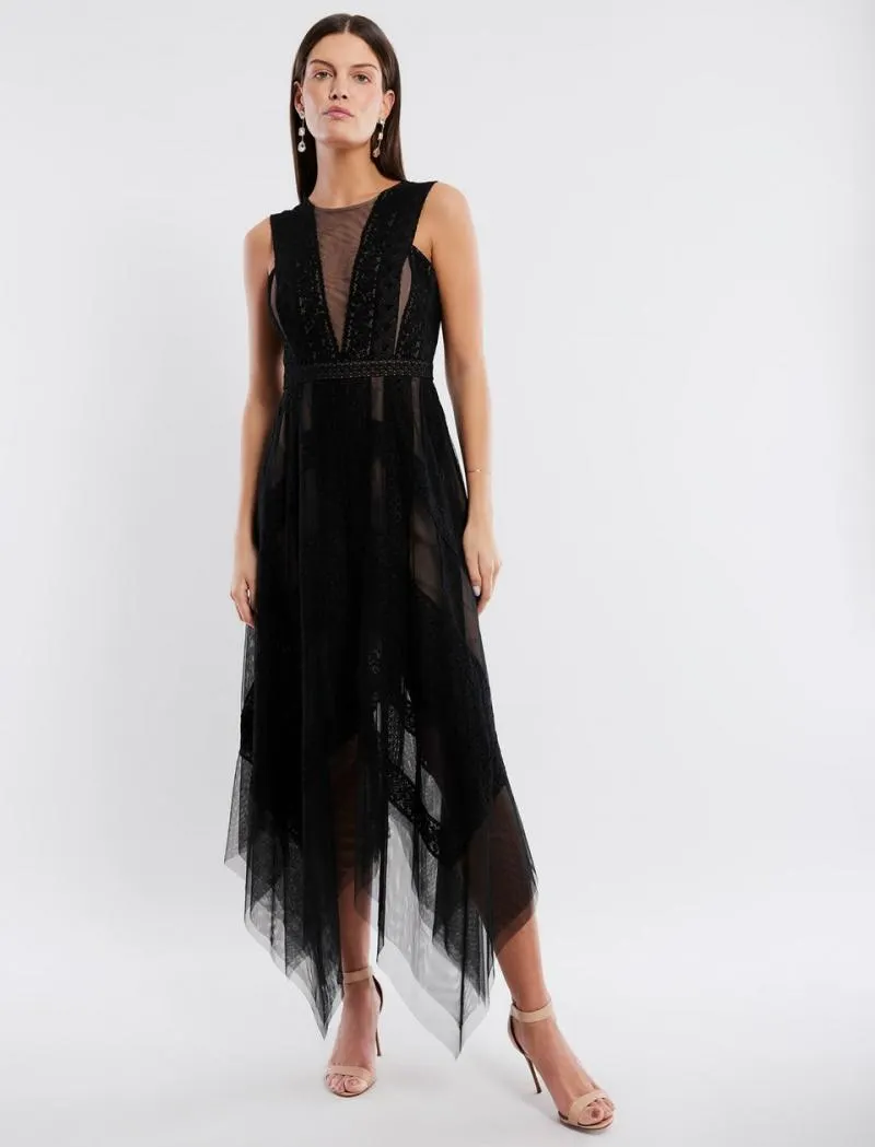 Vestido Maxi BCBGMAXAZRIA Andi Handkerchief Pretas | PUYSV-5941