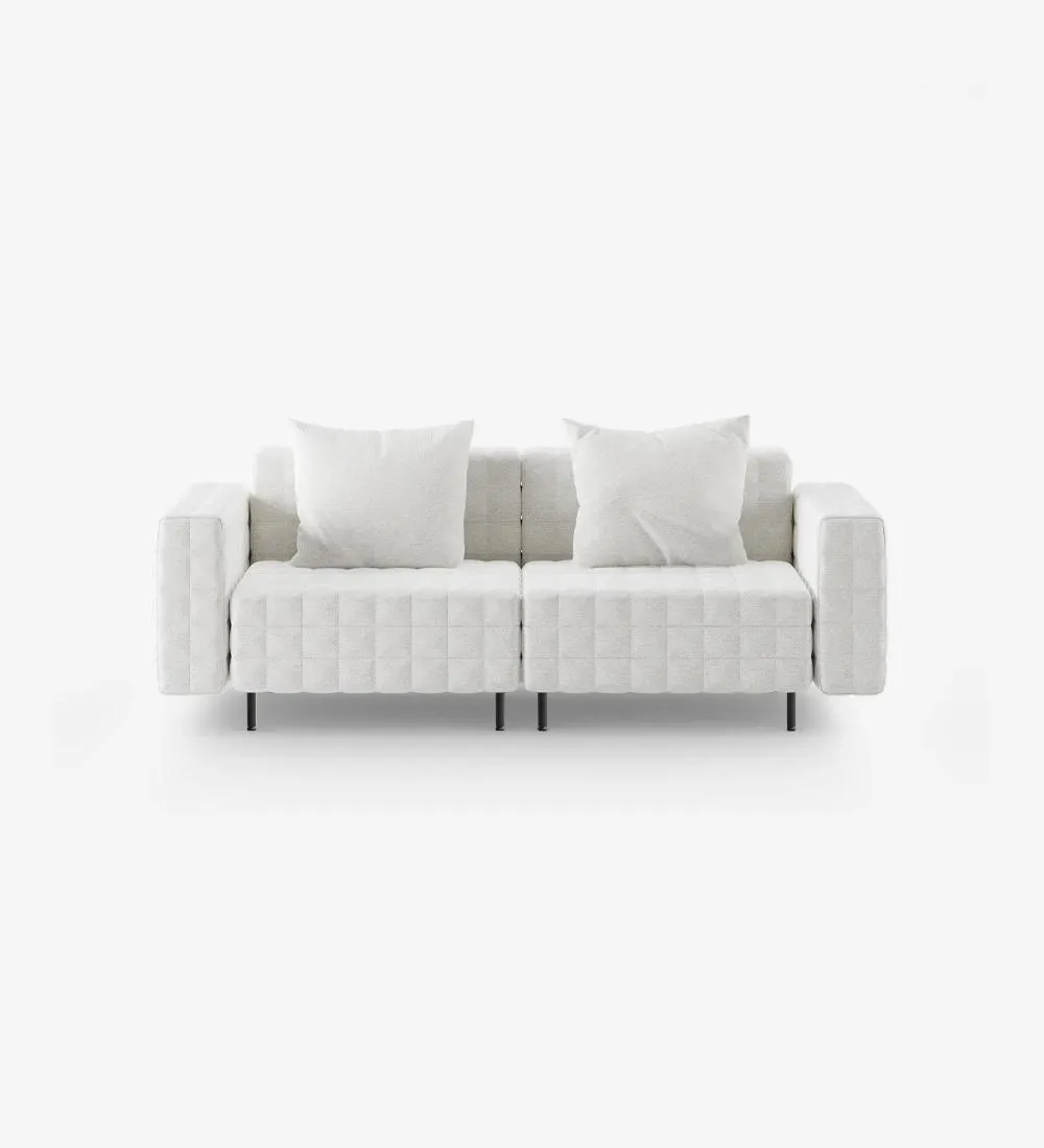 Sofá Cannes 2 lugares estofado a tecido pérola, pés metálicos lacados a negro, 200 cm.