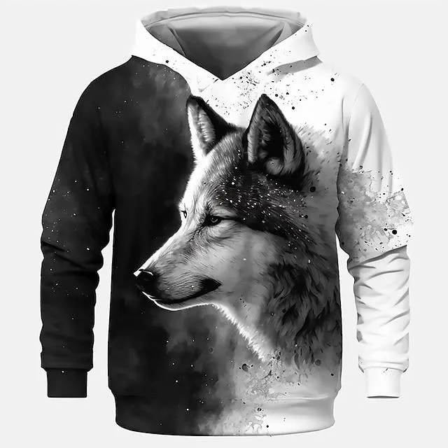 Jongens 3D Wolf Trui met capuchon Pullover Lange mouw 3D-afdrukken Lente Herfst Modieus Streetwear Stoer Polyester Kinderen 3-12 jaar Capuchon Buiten Casual Dagelijks Normale pasvorm
