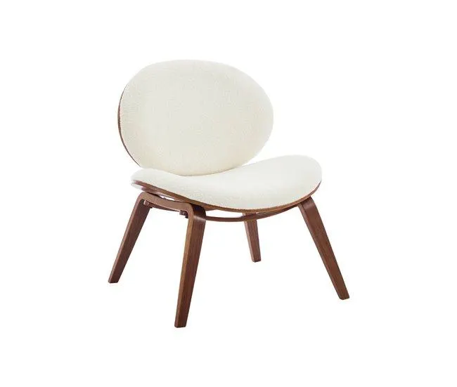 Cadeirão com madeira de bambu em tecido boucle, Ines, Madeira de nogueira, 66x59x76 cm