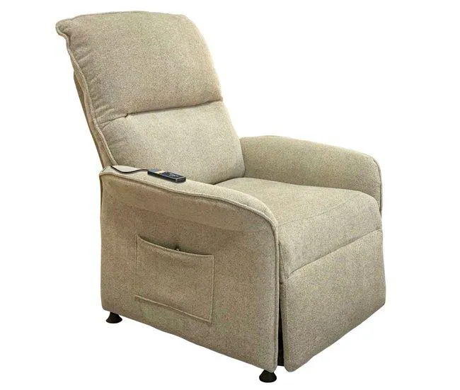 Poltrona reclinável modelo tailandês estilo moderno na cor bege com 2 motores e controle remoto 82x102x84 cm