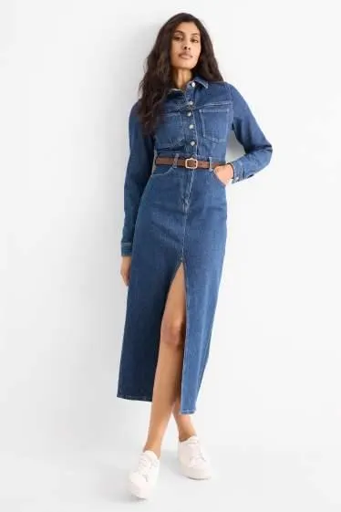 Denim shirt dress with belt