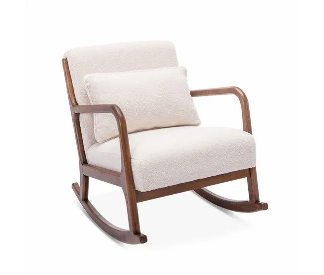 Cadeira de baloiço escandinava, madeira e tecido boucle, Lorens boucle, Branco, 65x80x81.5 cm