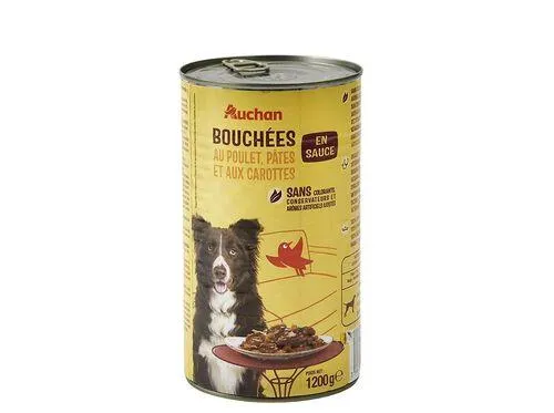 comida húmida para cão auchan pedaços em molho com frango com massa e com cenouras 1200g
