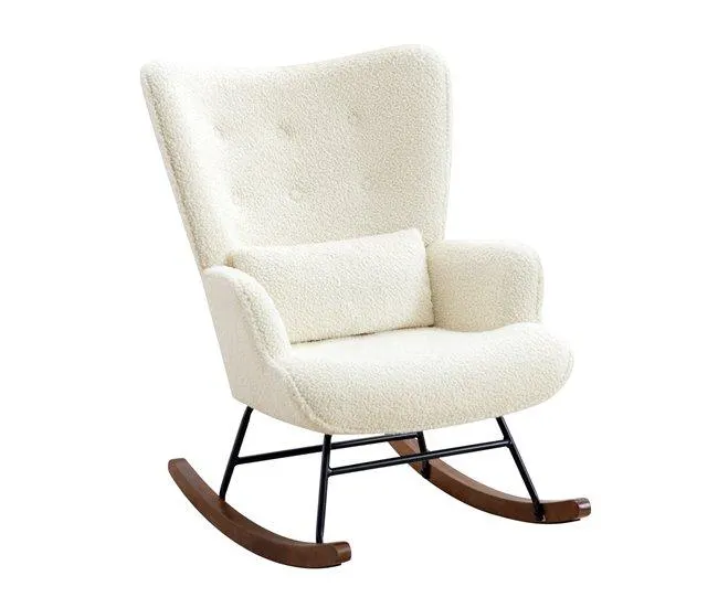 Cadeira de balanço sala de estar Poltrona de pelúcia bege Cadeira de balanço escandinava com almofada lombar Cadeira de leitura bege