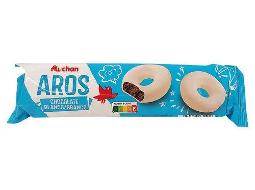 bolacha aros auchan chocolate branco 128g