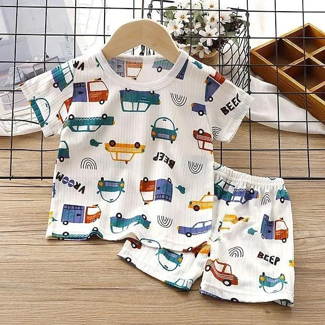 Jongens 3D Tekenfilm T-shirt & shorts Korte mouw Zomer Actief Casual Polyester Kinderen 4-7 jaar Strakke ronde hals Buiten Vakantie Getailleerd