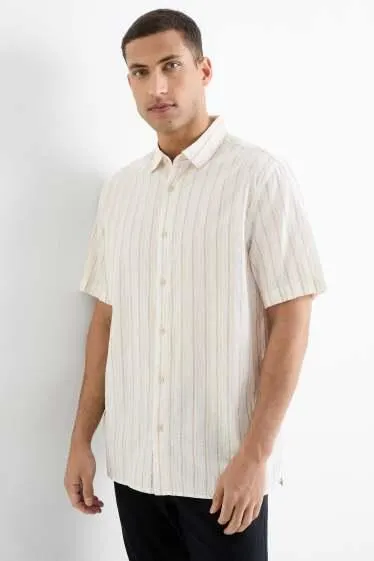 Shirt with linen content - regular fit - kent collar - striped