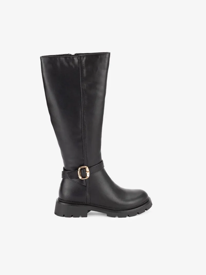 BOTA ALTA ESTILO BIKER DE FIVELA E FECHO INTERIOR COM SOLA DE RASTO