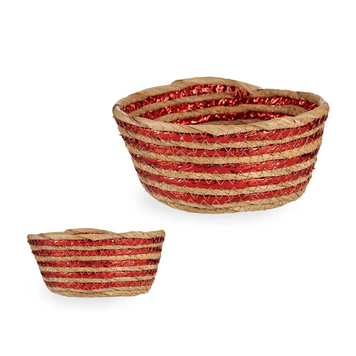 Cesto De Pão Natural E Vermelho Em Ráfia 20cm