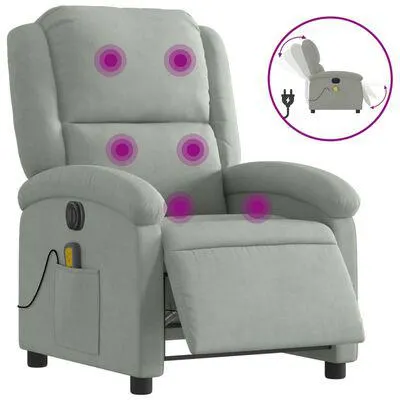 vidaXL Poltrona de massagens reclinável elétrica veludo cinzento-claro