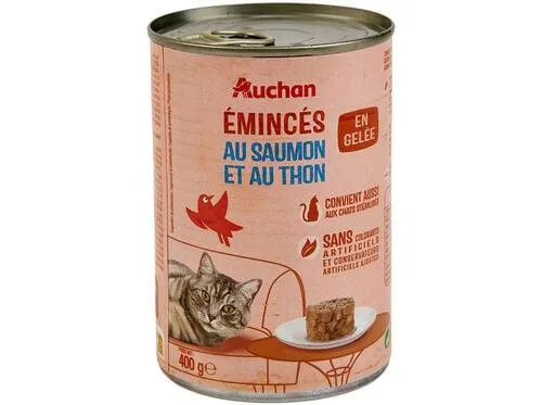 comida húmida para gato auchan pedaços em geleia com salmão e com atum 400g