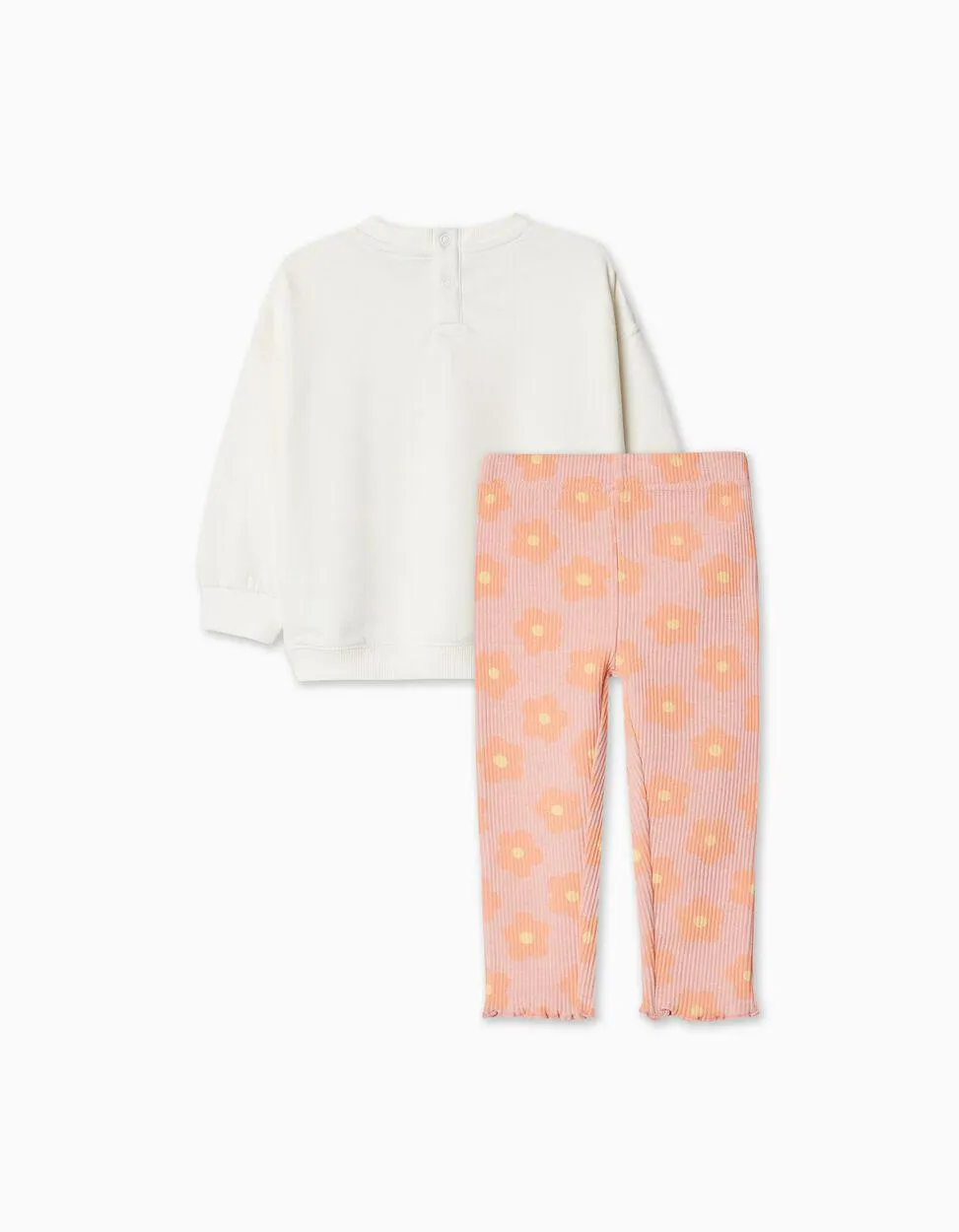 Conjunto Sweatshirt de Felpa + Leggings Caneladas Estampadas, Bebé Menina, Multicor