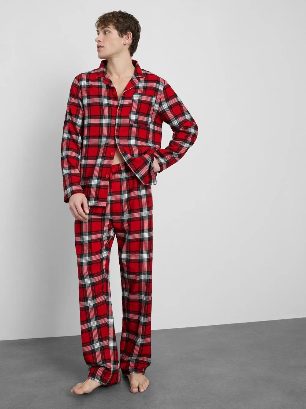 Pijama Natal família xadrez vermelho algodão homem