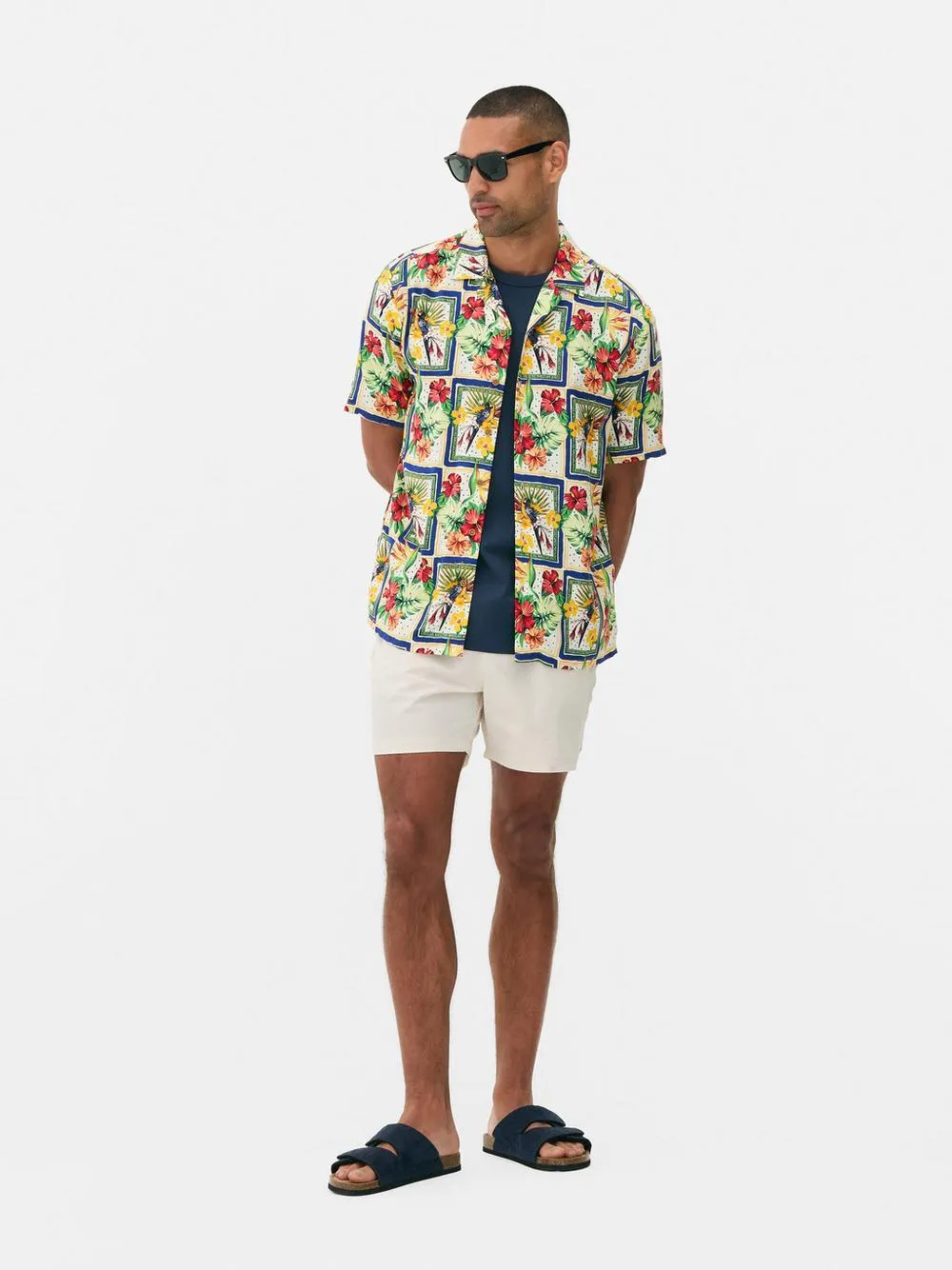 Camisa botões tropical homem