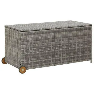 vidaXL Caixa de arrumação p/ jardim 120x65x61 cm vime PE cinza-claro