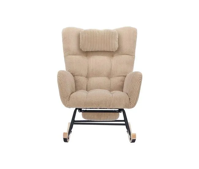 Cadeira de balanço - Moderna, com encosto alto, almofada lombar e assento acolchoado - Castanho